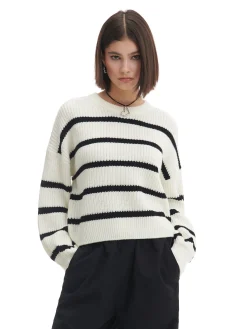 Cropp Swetry*Pasiasty sweter z szerokim rękawem kremowy