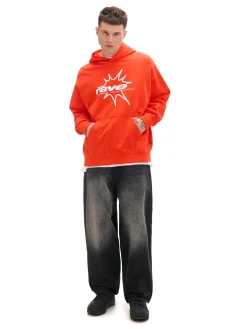Cropp Bluzy*Pomarańczowa bluza hoddie i nadrukiem pomarańczowy