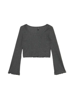 Cropp Koszulki, Topy*Prążkowana szara koszulka longsleeve szary