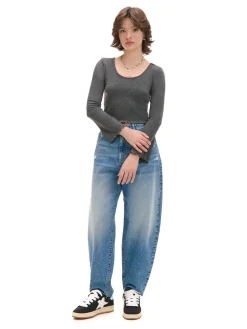 Cropp Koszulki, Topy*Prążkowana szara koszulka longsleeve szary