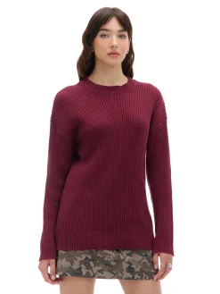 Cropp Swetry*Prążkowany sweter oversize kasztanowy