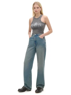 Cropp Koszulki, Topy*Prążkowany top z pająkiem szary