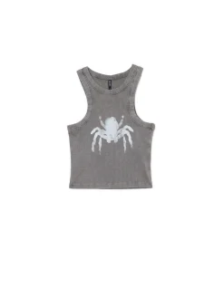 Cropp Koszulki, Topy*Prążkowany top z pająkiem szary