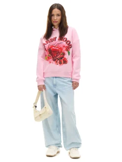 Cropp Bluzy*Różowa bluza z kapturem i nadrukiem różowy