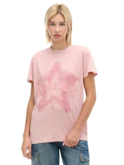 Cropp Koszulki, Topy*Różowa koszulka z nadrukiem różowy