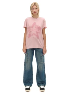 Cropp Koszulki, Topy*Różowa koszulka z nadrukiem różowy
