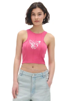 Cropp Koszulki, Topy*Różowy top z motylem czerwony