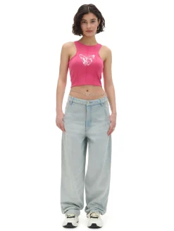 Cropp Koszulki, Topy*Różowy top z motylem czerwony