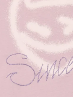 Cropp Koszulki*Różowy T-shirt z nadrukiem fioletowy