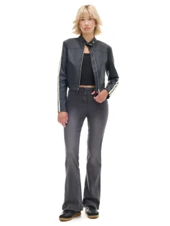 Cropp Spodnie*Spodnie flare z efektem sprania czarny