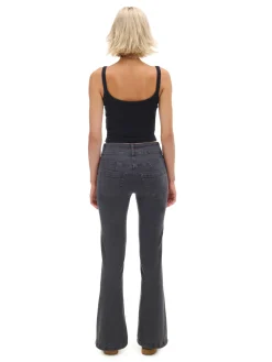 Cropp Spodnie*Spodnie flare z efektem sprania czarny