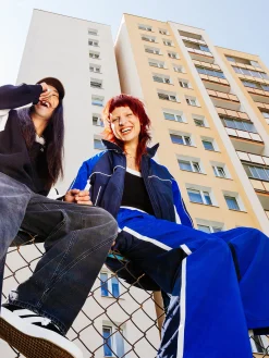 Cropp Spodnie|Sety*Spodnie wide leg z lampasami granatowy