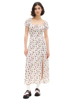 Cropp Sukienki, Kombinezony*Sukienka midi w wiśnie kremowy