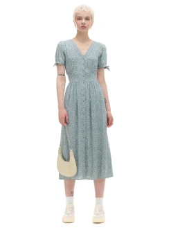 Cropp Sukienki, Kombinezony*Sukienka midi z motywem kwiatowym zielony