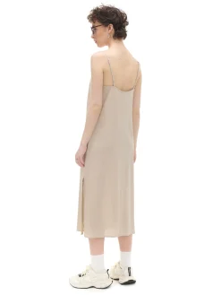 Cropp Sukienki, Kombinezony*Sukienka midi z wiskozy i lnu beżowy