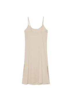 Cropp Sukienki, Kombinezony*Sukienka midi z wiskozy i lnu beżowy