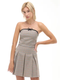 Cropp Sukienki, Kombinezony*Sukienka mini w kratę z plisami brązowy