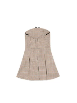 Cropp Sukienki, Kombinezony*Sukienka mini w kratę z plisami brązowy