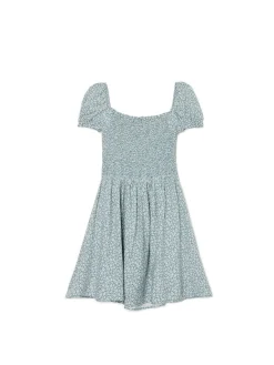 Cropp Sukienki, Kombinezony*Sukienka mini z bufiastymi rękawami i kwiatowym nadrukiem zielony