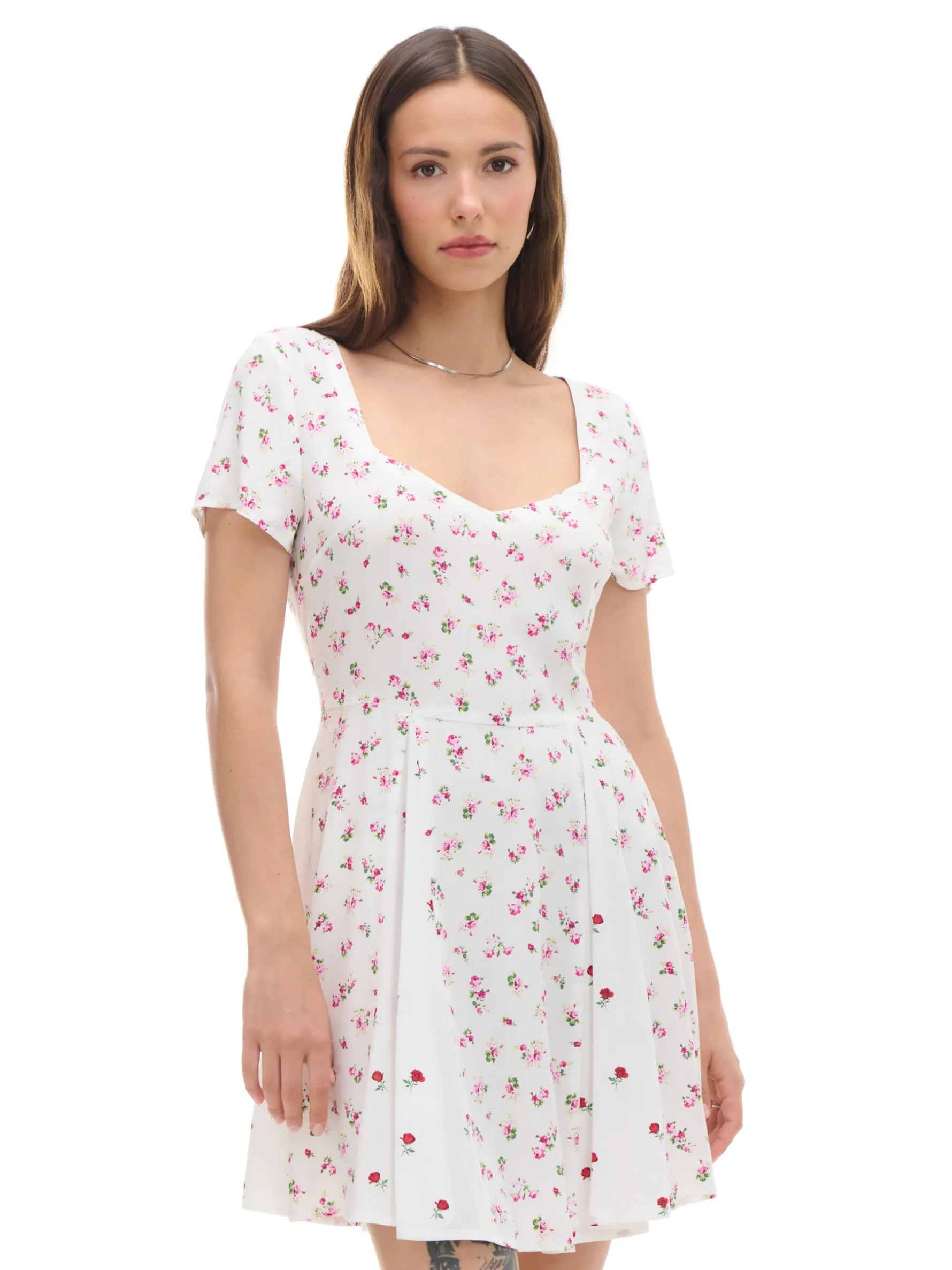 Cropp Sukienki, Kombinezony*Sukienka mini z wiskozy w kwiaty biały