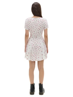 Cropp Sukienki, Kombinezony*Sukienka mini z wiskozy w kwiaty biały