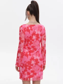 Cropp Sukienki, Kombinezony*Sukienka z kwiatowym motywem czerwony