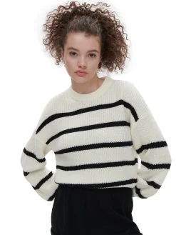 Cropp Swetry*Sweter w czarne paski kremowy