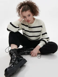 Cropp Swetry*Sweter w czarne paski kremowy