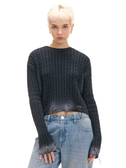 Cropp Swetry*Sweter z miejscowym efektem wybielenia czarny