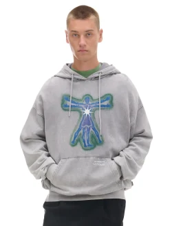 Cropp Bluzy*Szara bluza hoodie z nadrukiem jasnyszary