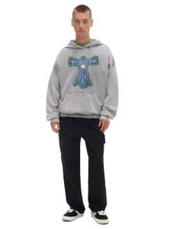 Cropp Bluzy*Szara bluza hoodie z nadrukiem jasnyszary