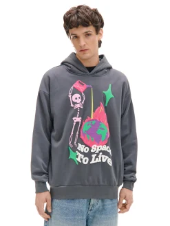 Cropp Bluzy*Szara bluza z kapturem i nadrukiem szary