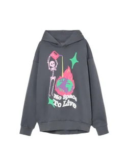 Cropp Bluzy*Szara bluza z kapturem i nadrukiem szary