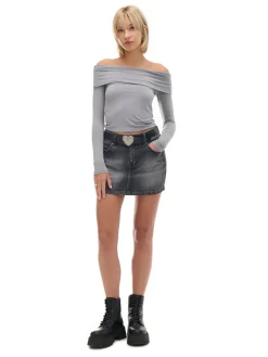 Cropp Koszulki, Topy*Szara bluzka z hiszpańskim dekoltem szary