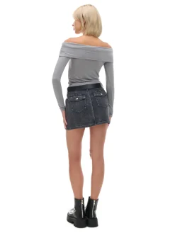 Cropp Koszulki, Topy*Szara bluzka z hiszpańskim dekoltem szary