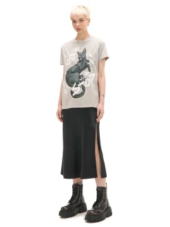 Cropp Koszulki, Topy*Szara koszulka z kotem jasnyszary