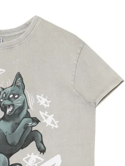 Cropp Koszulki, Topy*Szara koszulka z kotem jasnyszary