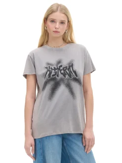 Cropp Koszulki, Topy*Szara koszulka z nadrukiem szary