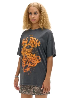 Cropp Koszulki, Topy*Szara koszulka z nadrukiem kości szary