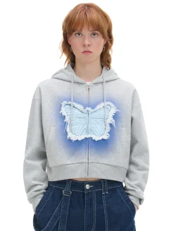 Cropp Bluzy*Szara krótka bluza z motylem jasnyszary