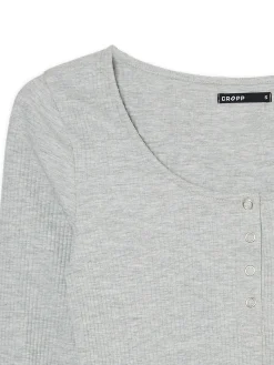 Cropp Koszulki, Topy*Szara prążkowana bluzka na napy jasnyszary