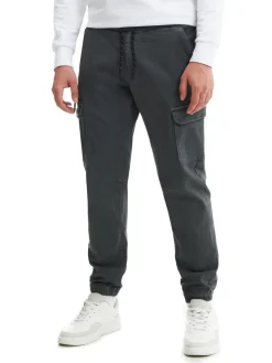 Cropp Spodnie*Szare joggery basic z kieszeniami cargo jasnyszary