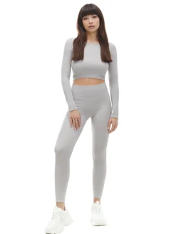 Cropp Spodnie*Szare prążkowane legginsy jasnyszary