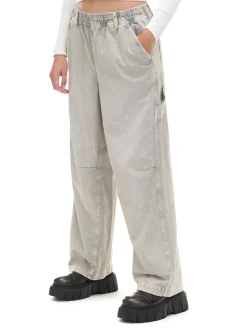 Cropp Spodnie*Szare spodnie baggy z wysokim stanem zielony