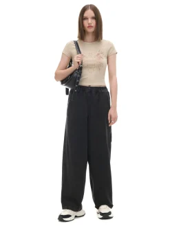 Cropp Spodnie*Szare spodnie baggy z wysokim stanem szary