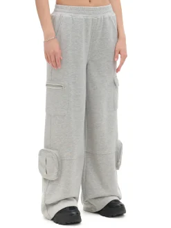 Cropp Spodnie*Szare spodnie z kieszeniami cargo jasnyszary