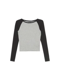 Cropp Koszulki, Topy|Koszule, Bluzki*Szaro-czarna bluzka z długim rękawem jasnyszary