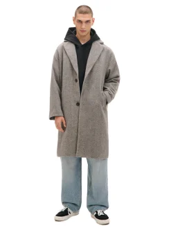 Cropp Kurtki Zimowe|Kurtki, Płaszcze*Szary płaszcz w jodełkę jasnyszary