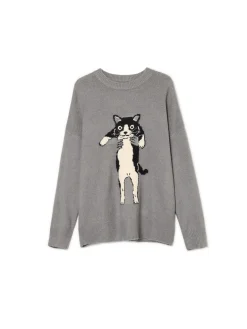 Cropp Swetry*Szary sweter z kotem jasnyszary