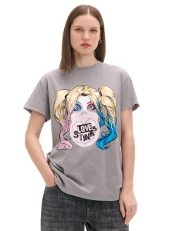 Cropp Koszulki, Topy*Szary T-shirt oversize Harley Quinn jasnyszary